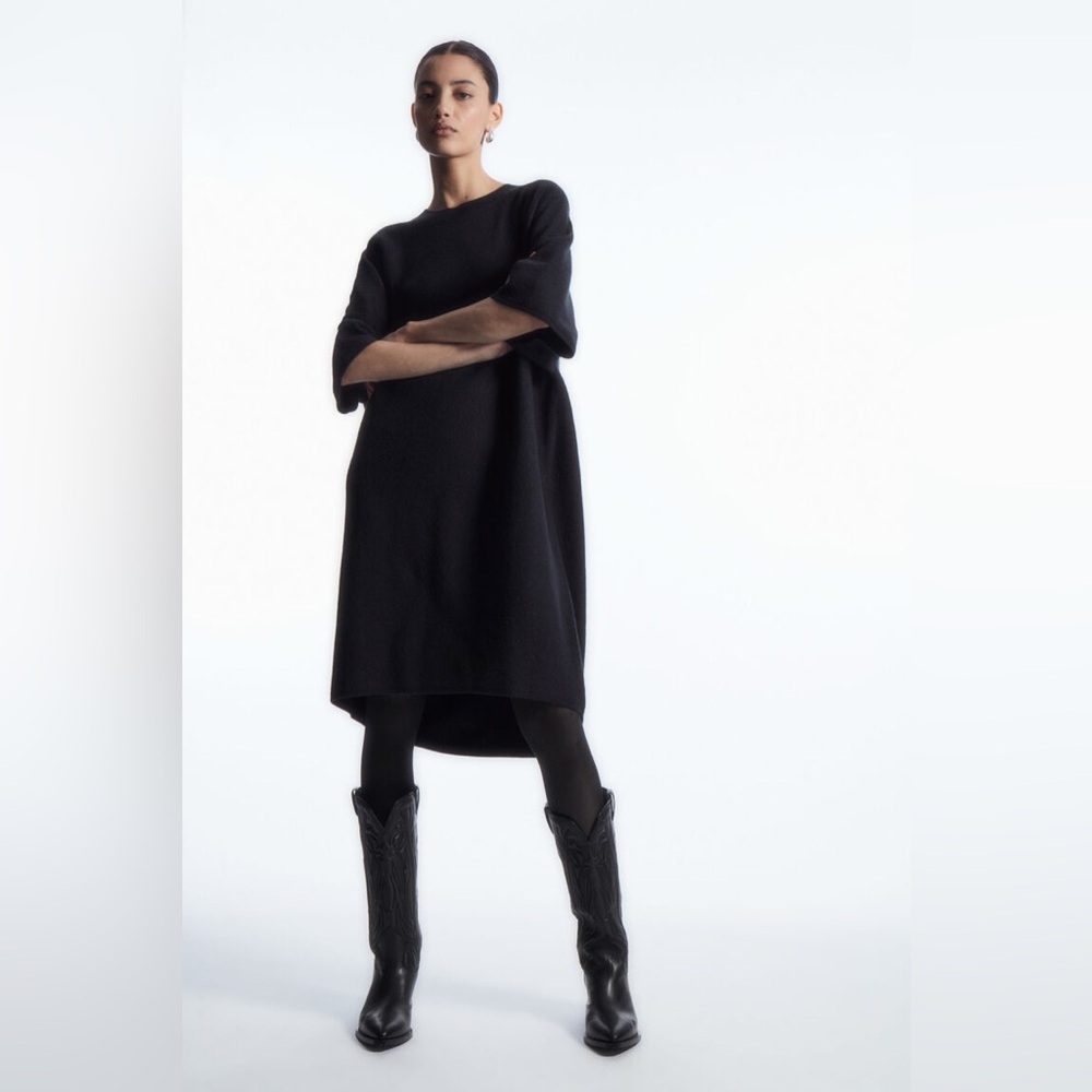 COS Black Midi Dress with Short Sleeves